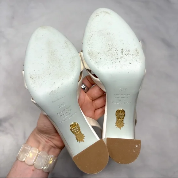 Aquazzura Nina 85 Silk Satin Knot Ankle Strap Block Heel Sandals Bridal White - Picture 10 of 16